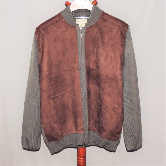 Scandia Woods gray and brown zip front cardigan sweater - Picture 1 of 5